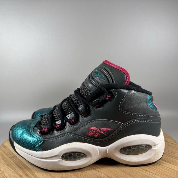 Reebok‎ Question Mid Hi Top Sneakers Womens 6 (Youth 4.5) Grey Blue Shoes - Picture 3 of 8